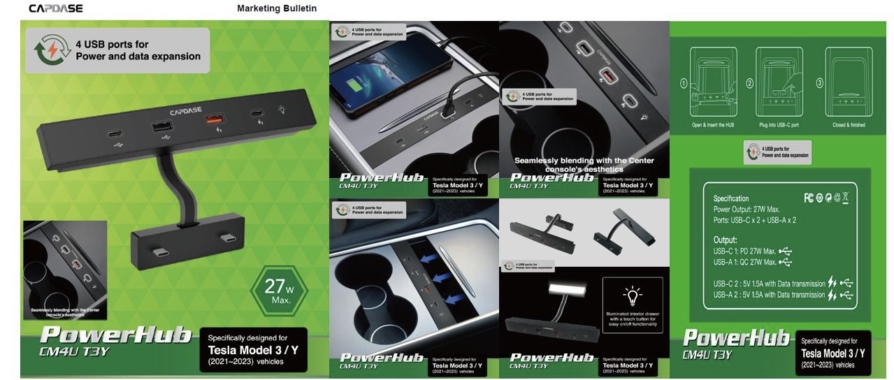 Capdase POWER Hub USB-C to USB-C  *Tesla Model 3 & Model Y專用*CA-TL-YCG007