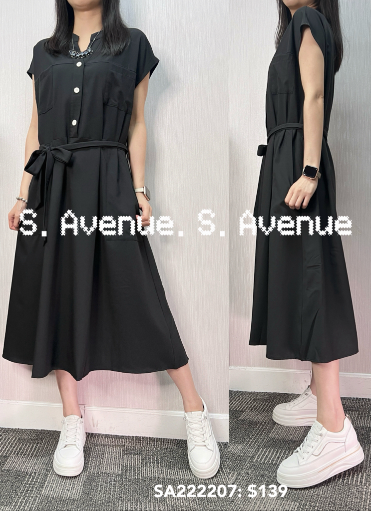 SA222207: 雞翼袖V領前有鈕綁結op