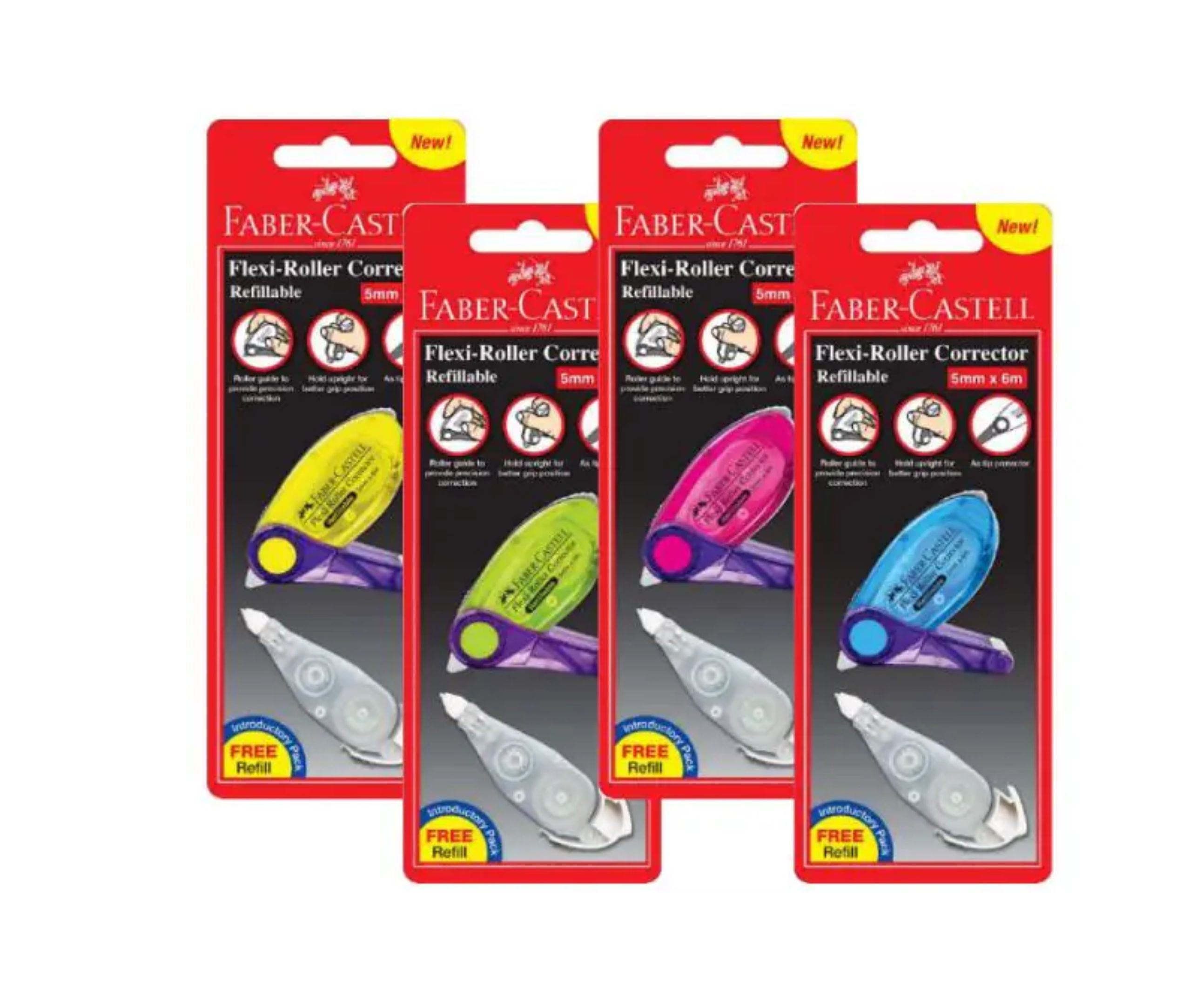 Faber Castell Correction Tape 6m With Refill/Pita Pembetulan 6m Dengan Isi Ulang