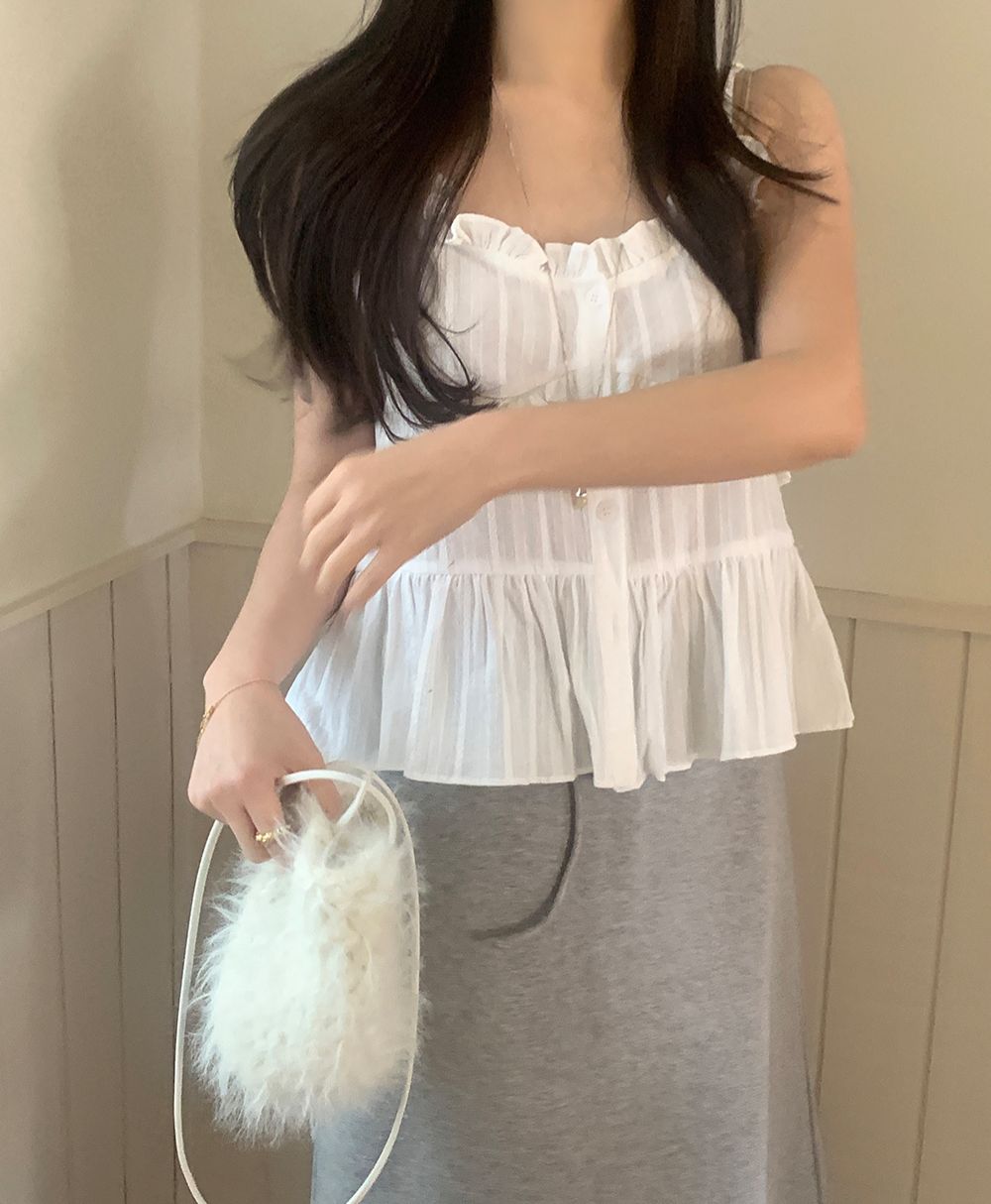 【日常甜美】荷葉邊拼接吊帶上衣