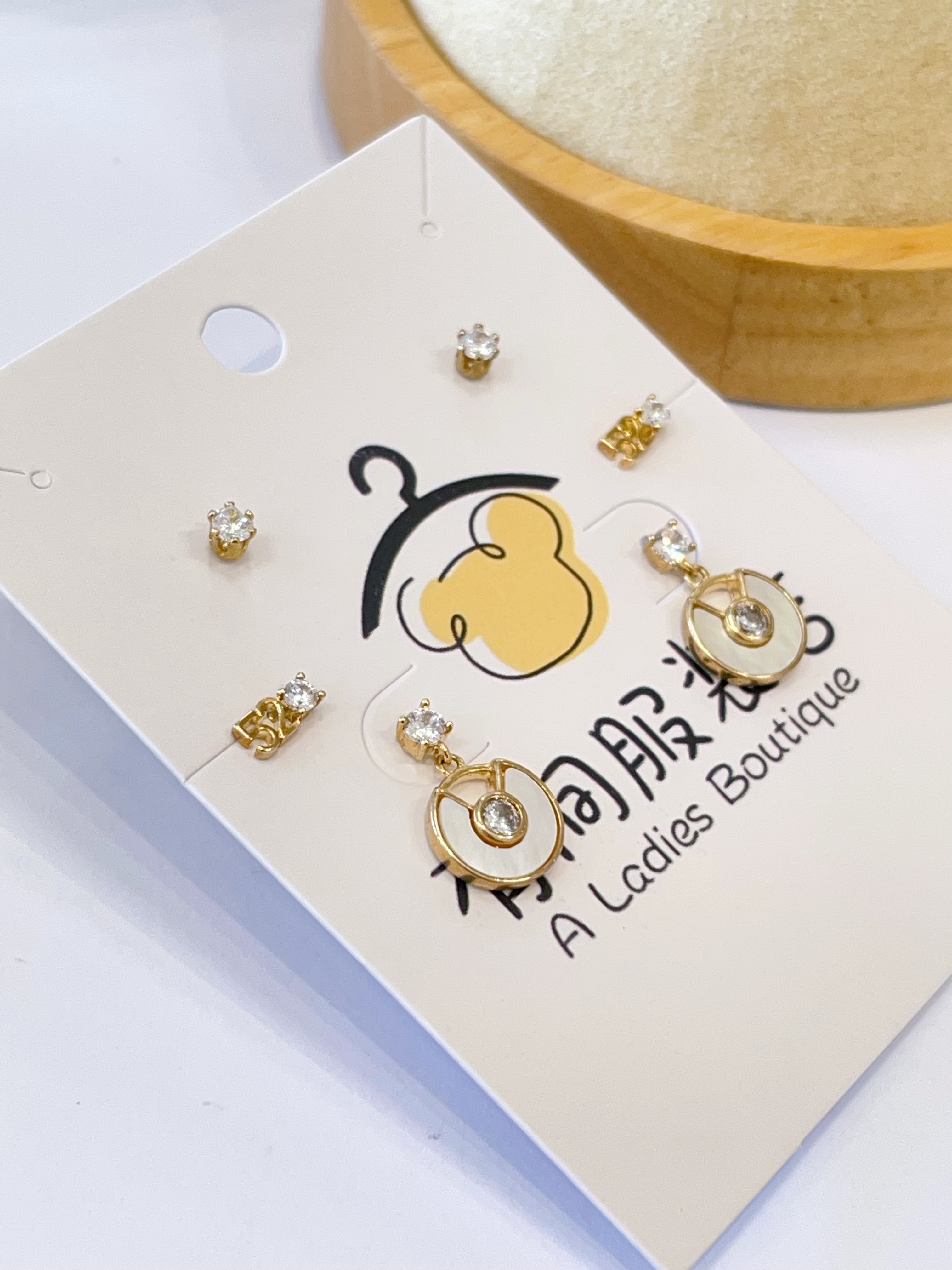 贝壳圆环520数字锆石耳环套装