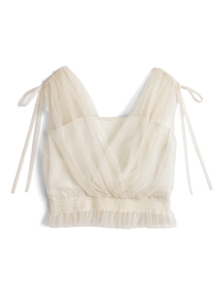 假兩件透視薄紗上衣(JP)[象牙色]366122