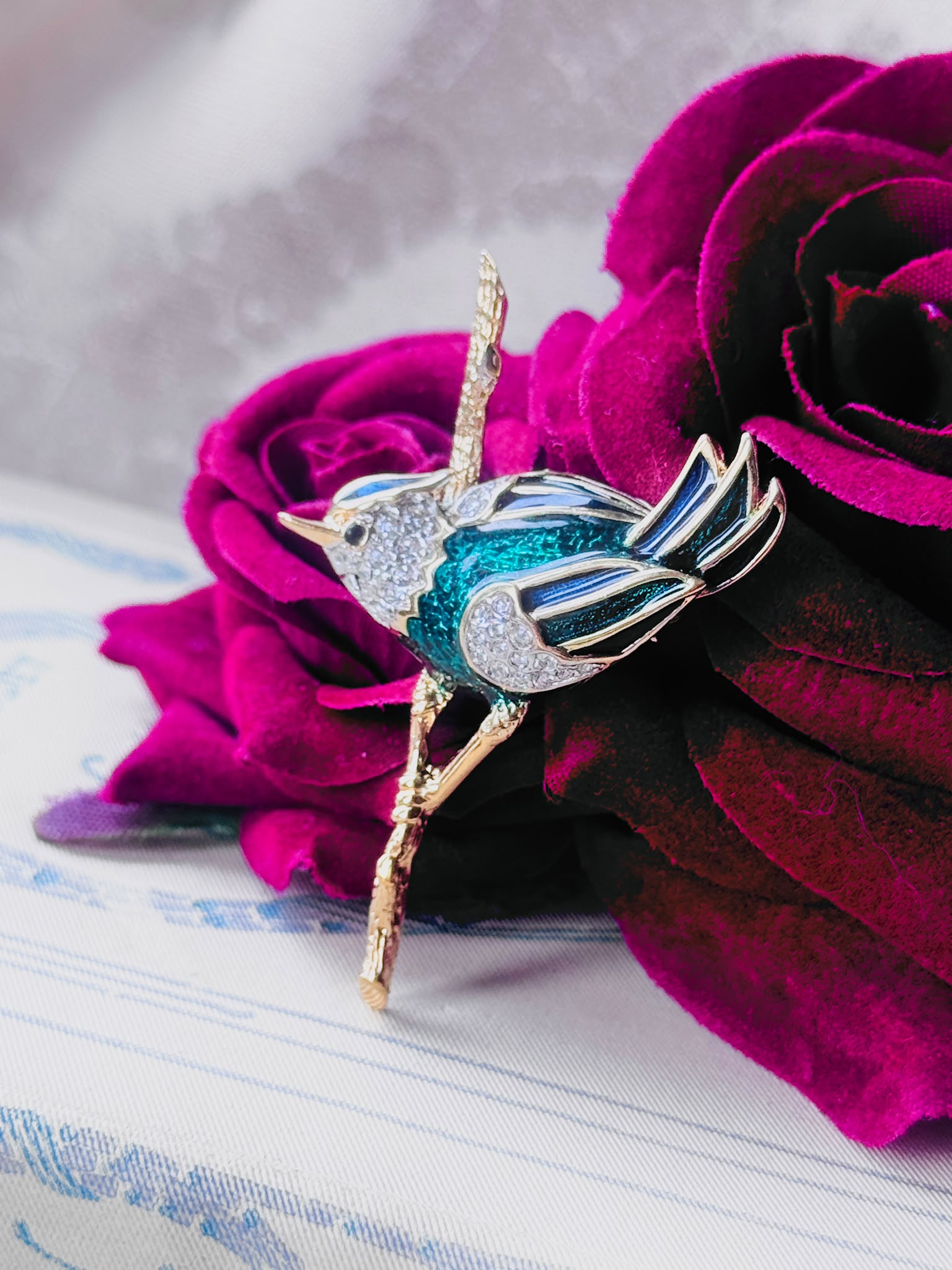Vintage Unsigned "D'Orlan" Designer Enamel Bird Brooch（MT2589-30)