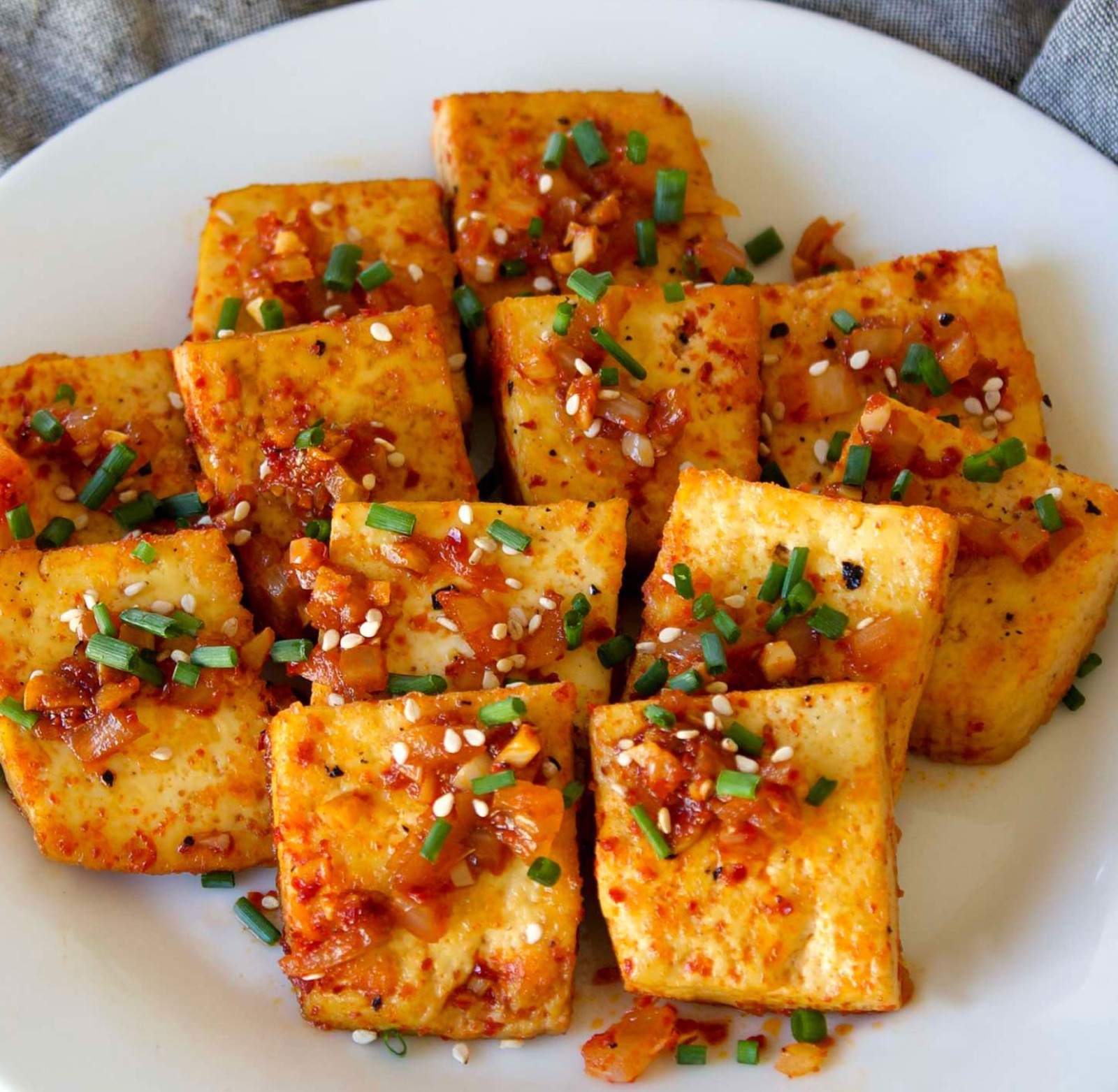 Savory Fried Tofu with Spicy Topping