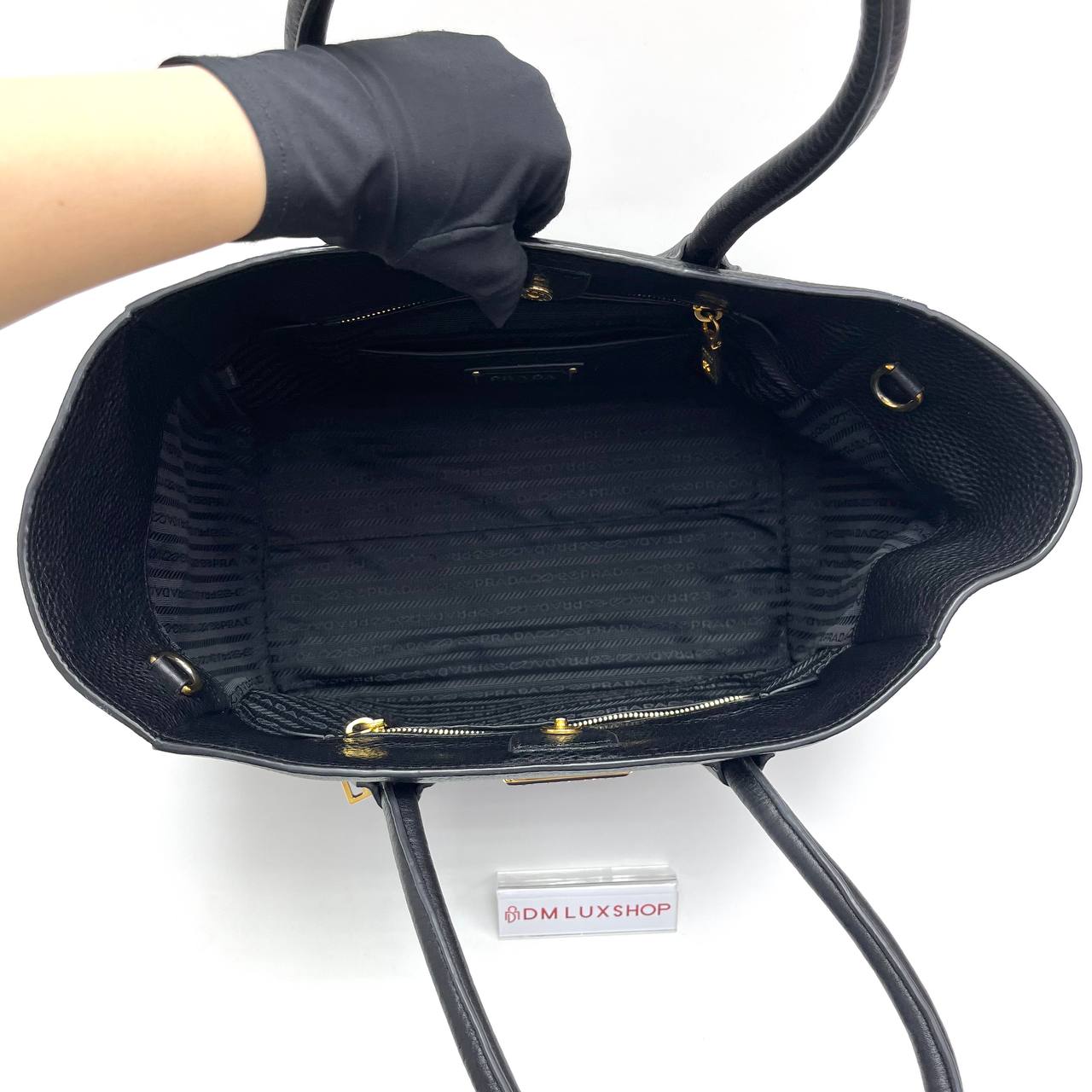 Prada Vitello Daino Black Leather Tote Bag