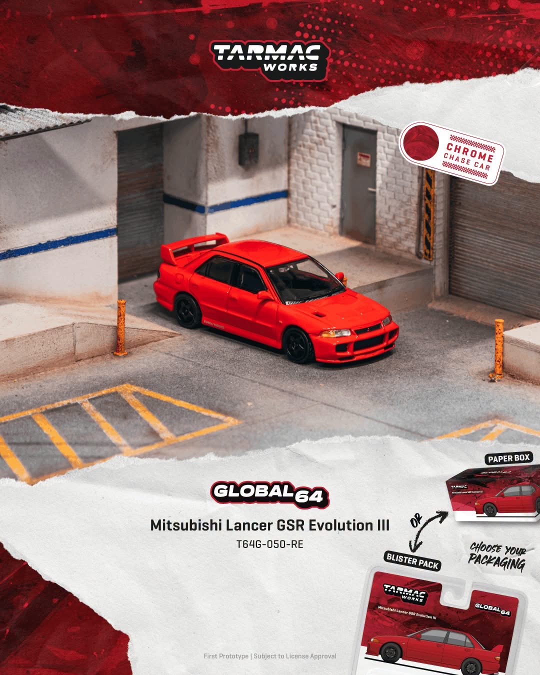 （預訂 Pre Order) Tarmac Works  ( T64G-050-RE ) Mitsubishi Lancer GSR Evolution III Red
