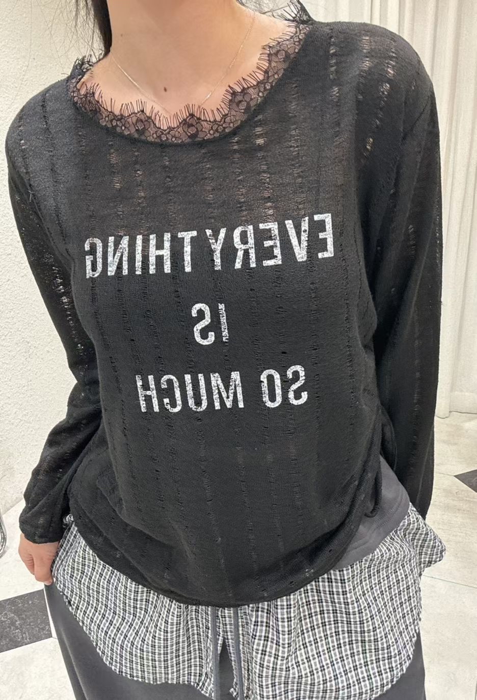 針織英文字側束Top