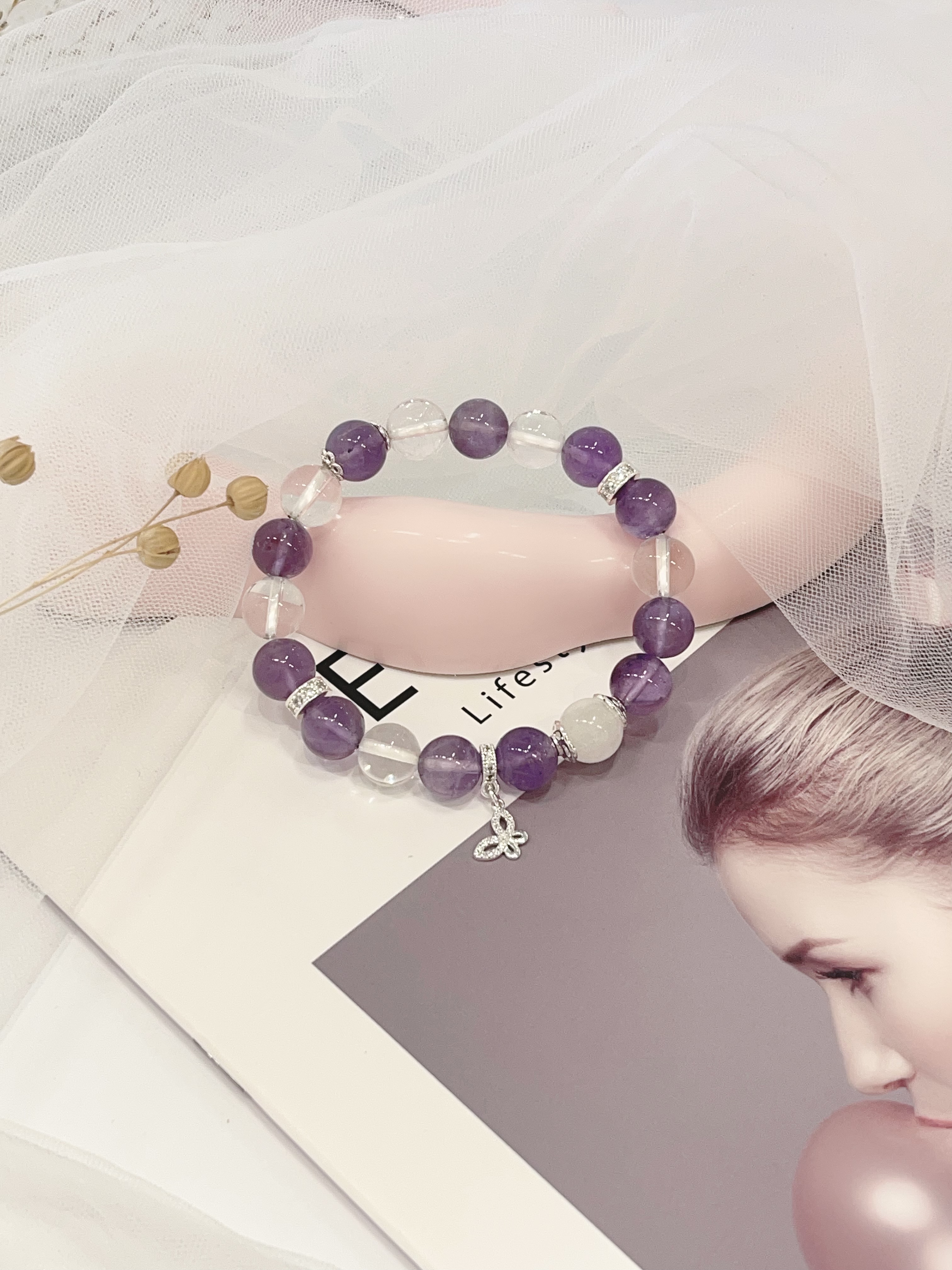 💜 紫水晶 × 白水晶  Amethyst & Clear Quartz｜10mm 