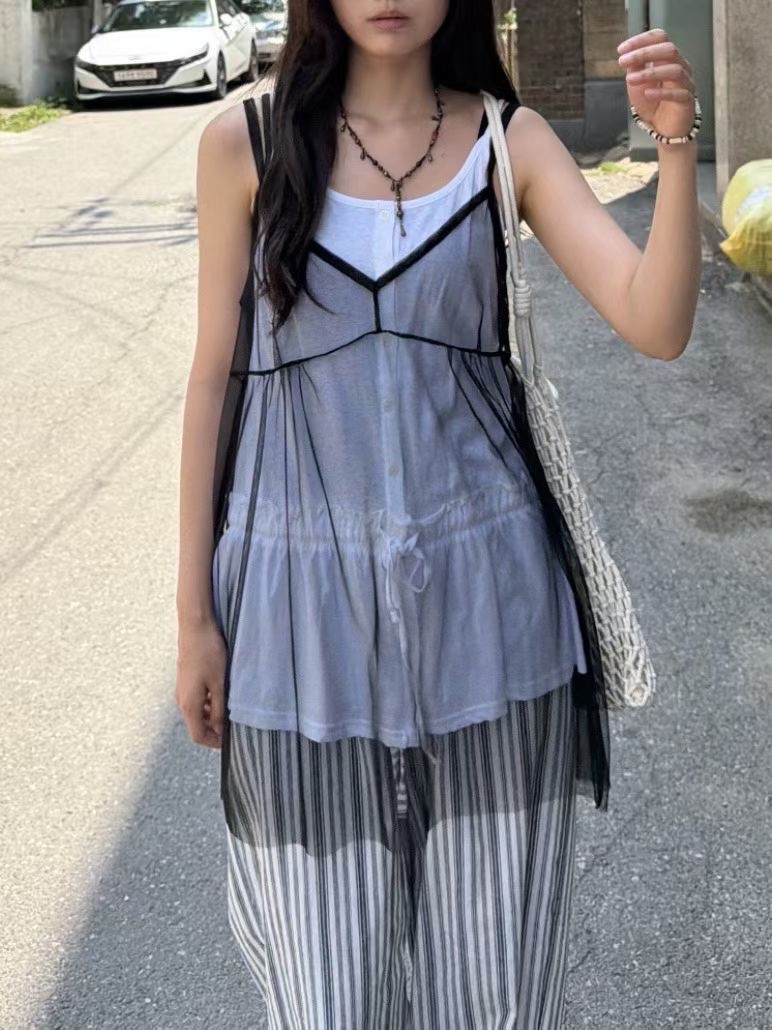 221342 後綁吊帶紗Top