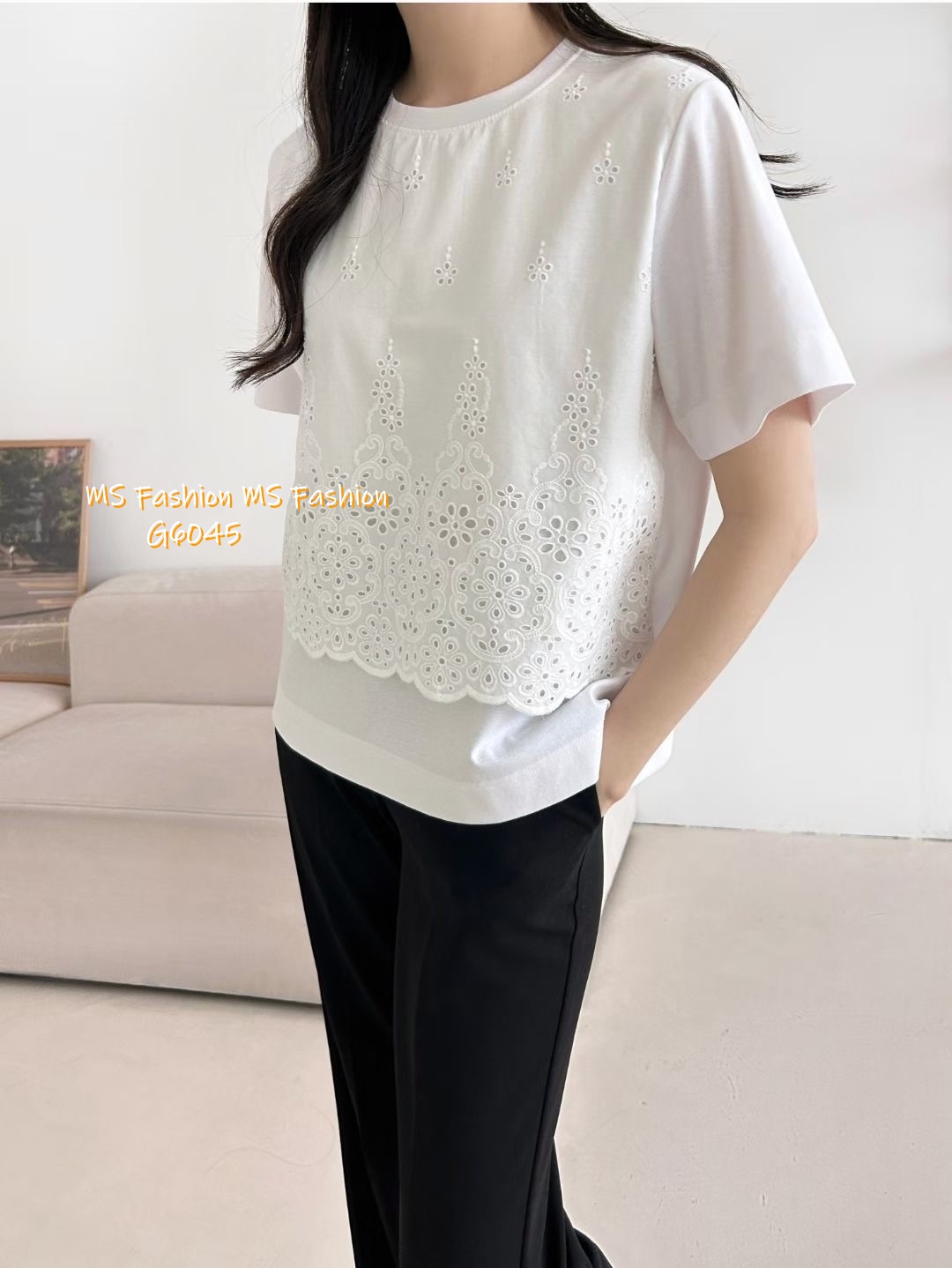 G6045 韓國🇰🇷通花拼布top