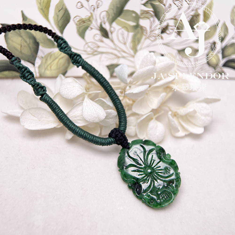 JNS-114 天然翡翠A玉 花青辣綠荷葉魚吊墜