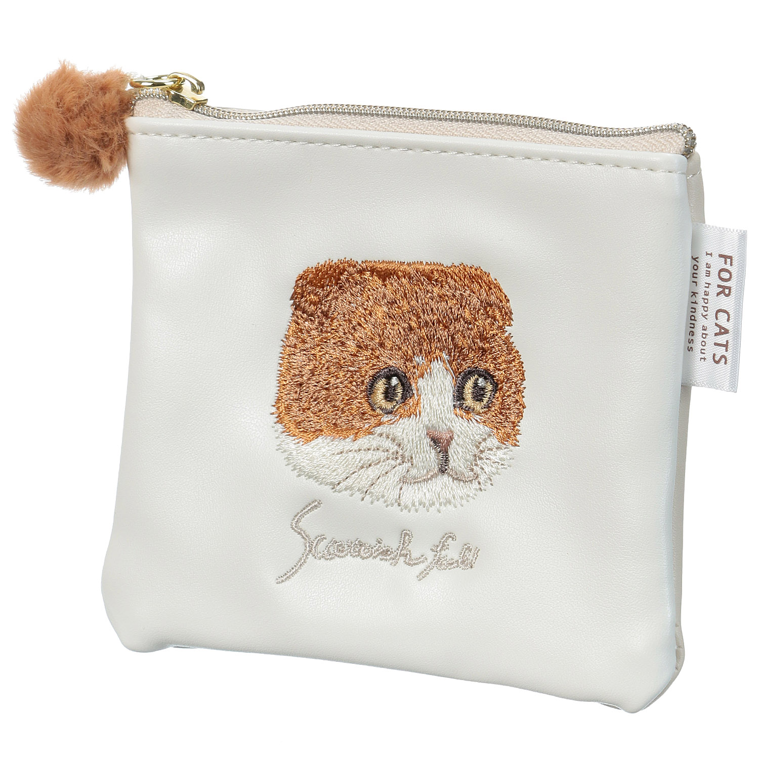 CAT CHARITY - 刺繡零錢包 (米色蘇格蘭摺耳貓款)