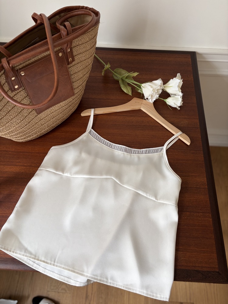 Silky Shirred Trim Camisole (Ivory)