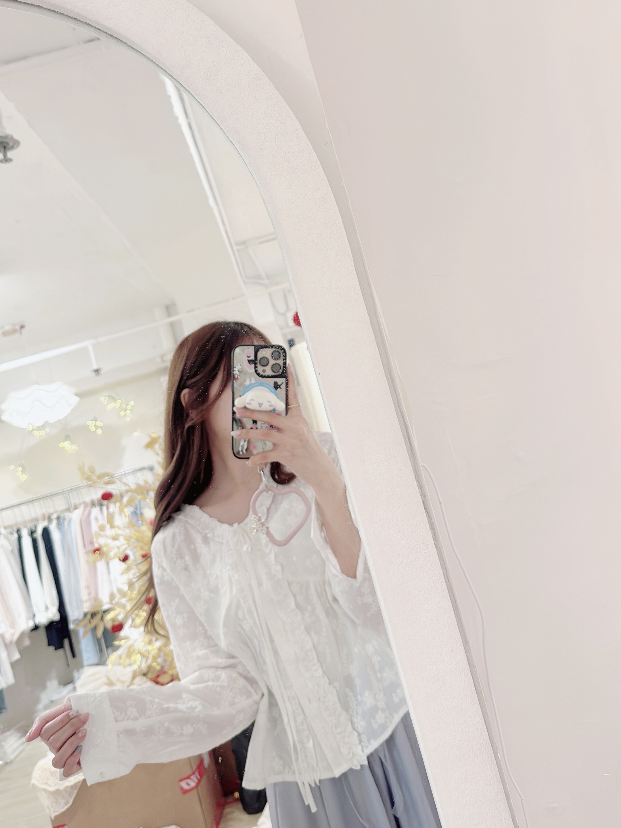 Embroidered Ruffle Blouse with Ribbon