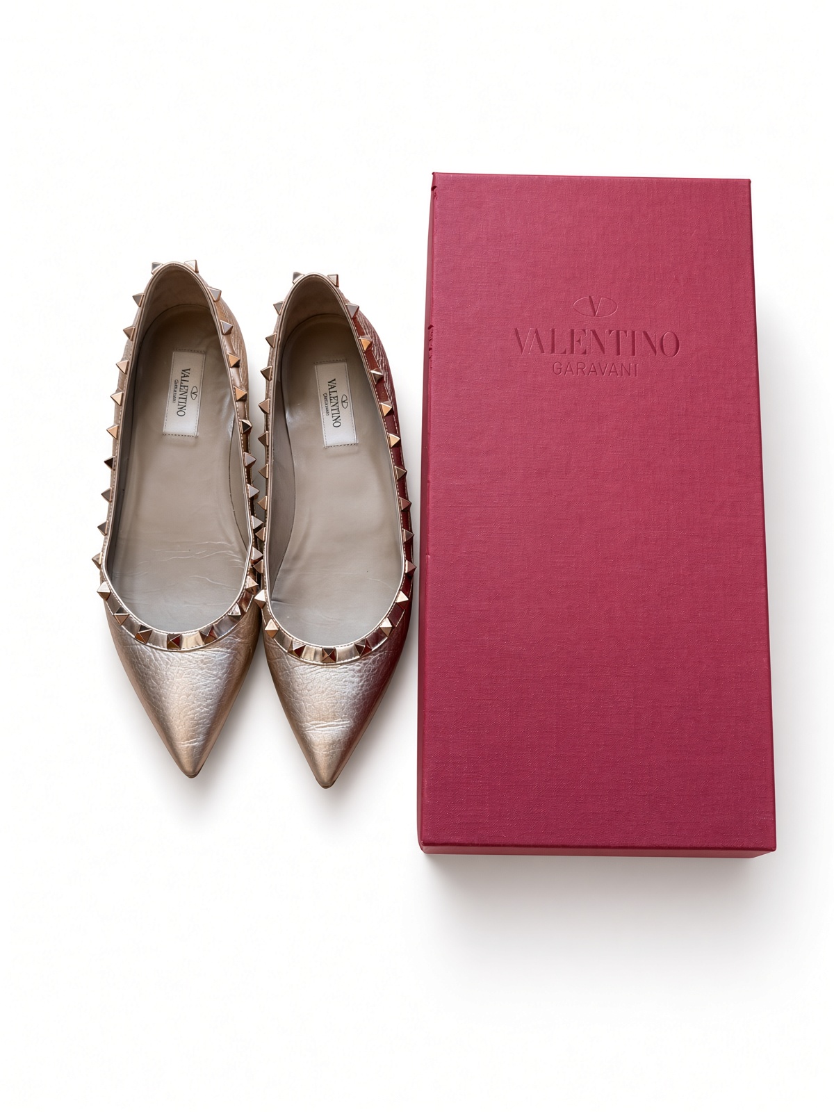 ［Preloved] Valentino Garavani Rockstud rose gold pointed flats