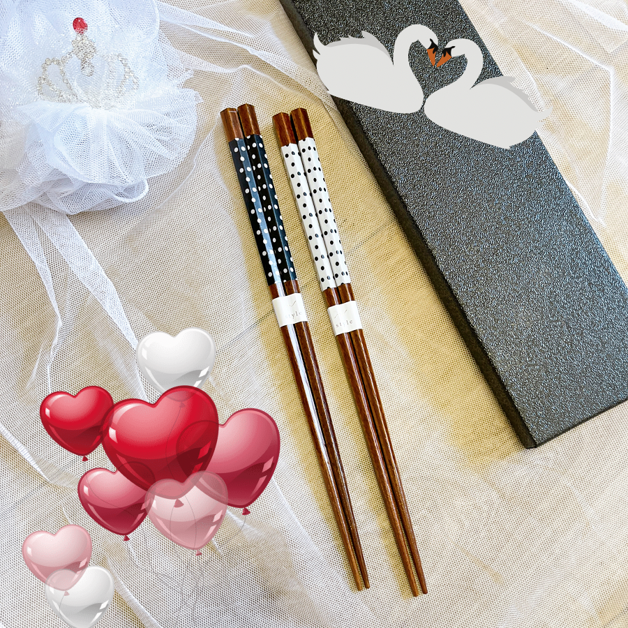 【日本製】天然木六角黑白幾何圓點夫妻/ 情侶筷子套裝