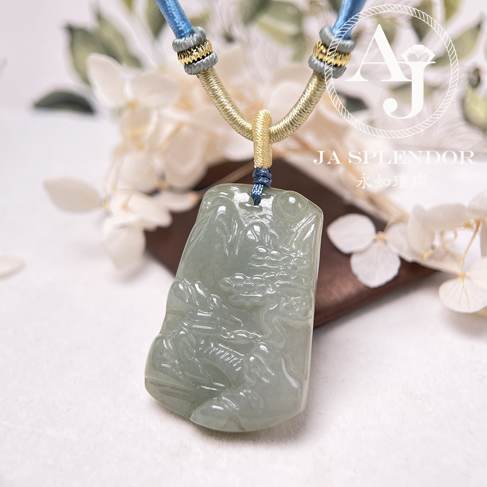 JN-1094 天然翡翠A玉 老料膠潤旺丁旺財山水牌吊墜