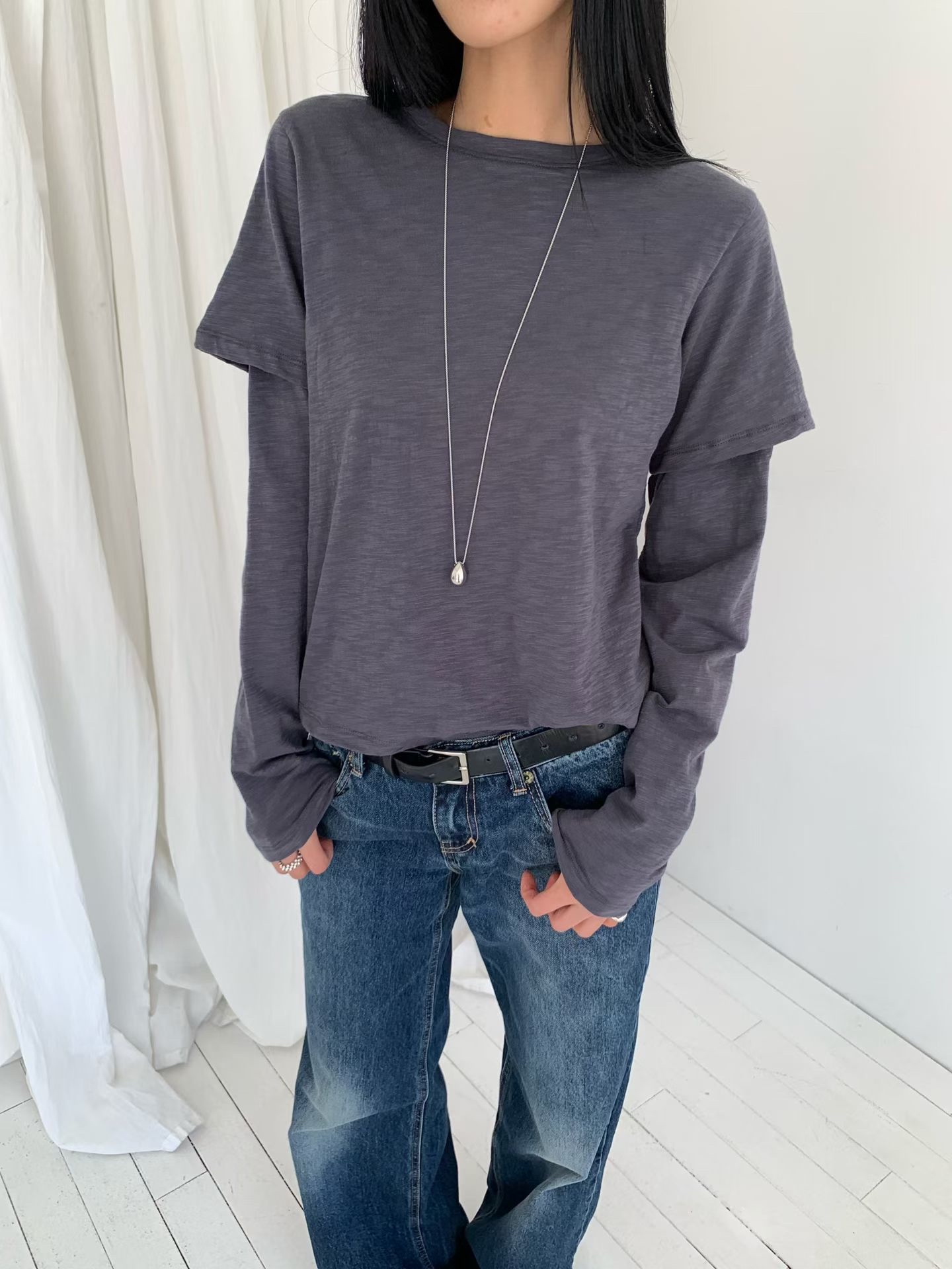 221533 假兩件淨色Tee
