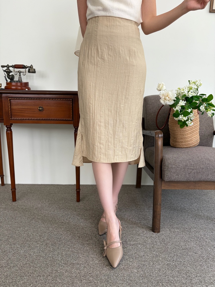Crinkle Mermaid Skirt (Warm Beige)