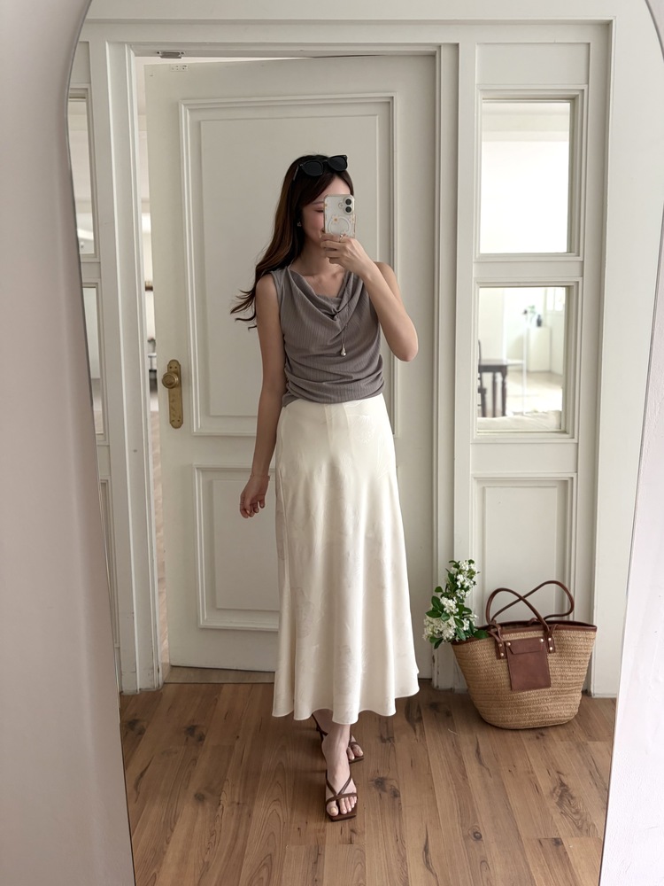 Floral Silky Skirt (Ivory)