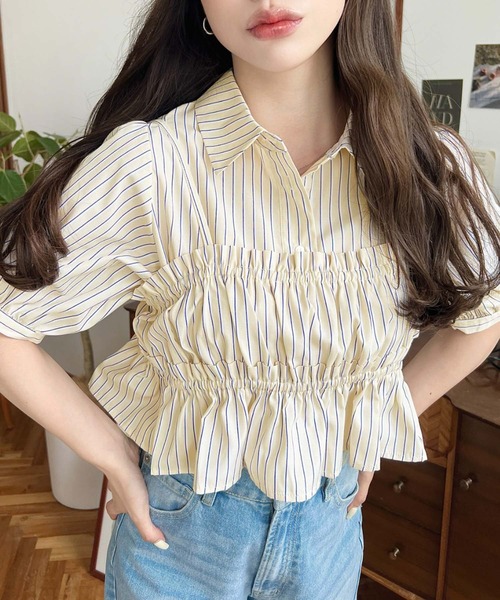 荷葉邊抹胸短袖襯衫上衣【JT036】