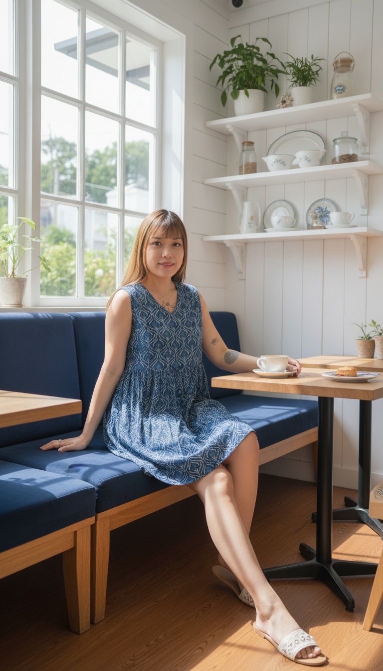 2387 Blue dyed Square Print Short OP