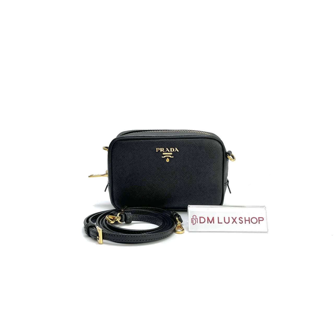 Prada Saffiano Black Mini Camera Bag GHW