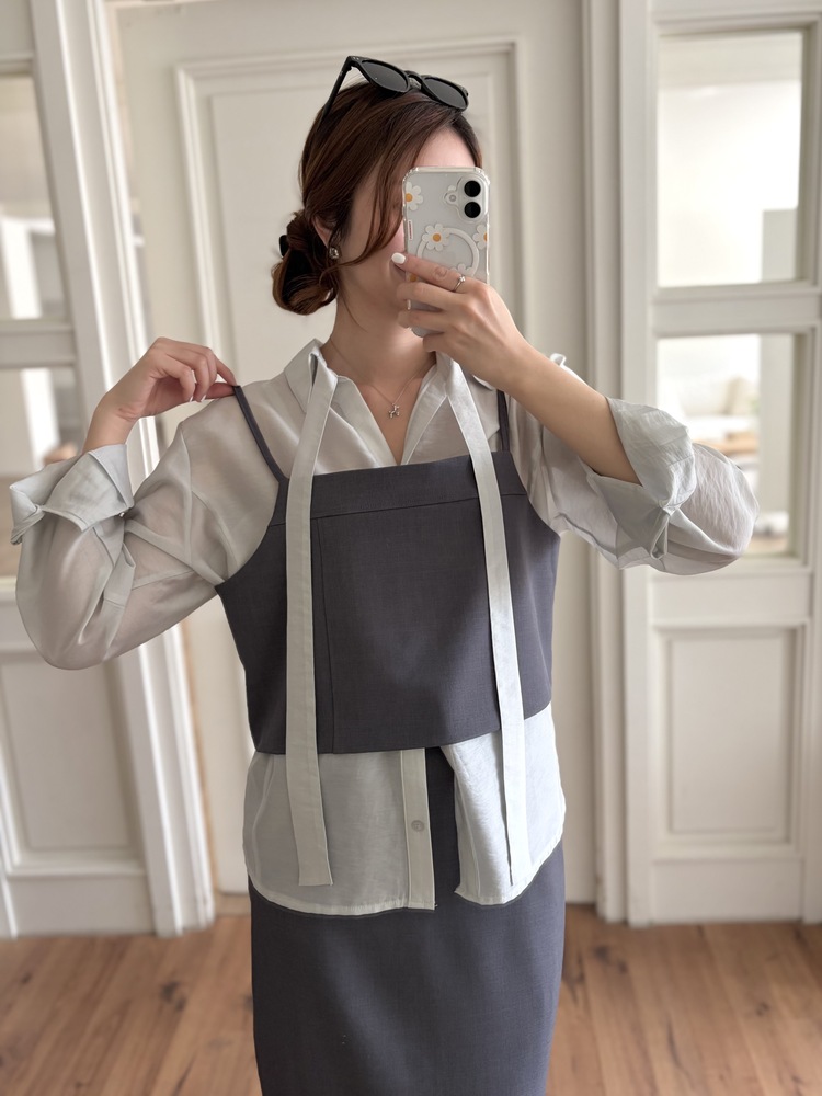 Tie Detail Sheer Blouse (Mint)