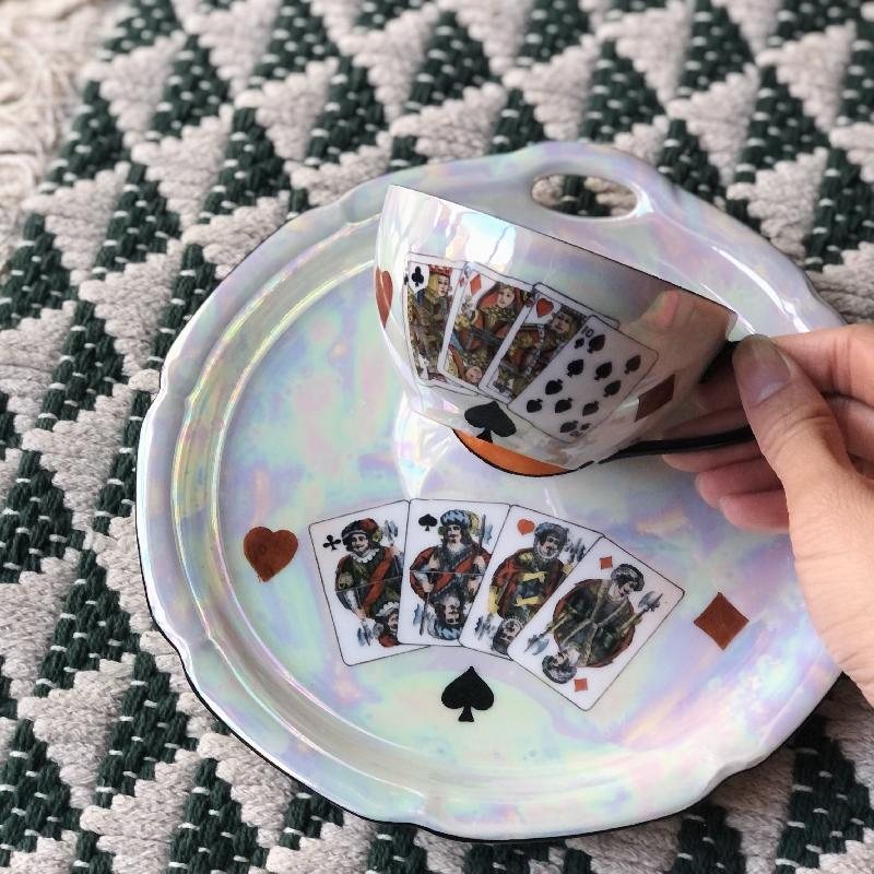 Vintage Made in Germany Pearlized Poker Pattern Tennis Set - 1 Cup + 1 Plate (MT412-1/2)