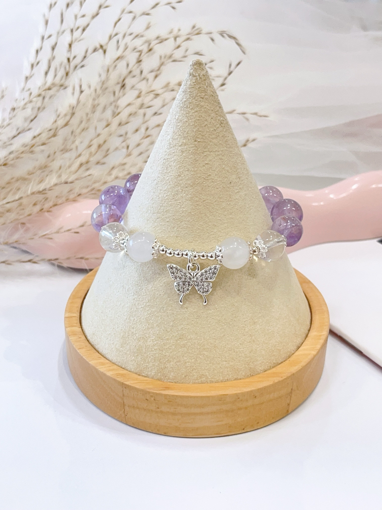 💜 薰衣草紫水晶 × 白水晶 × 海蓝宝手串 Lavender Amethyst, Clear Quartz & Aquamarine | 10mm