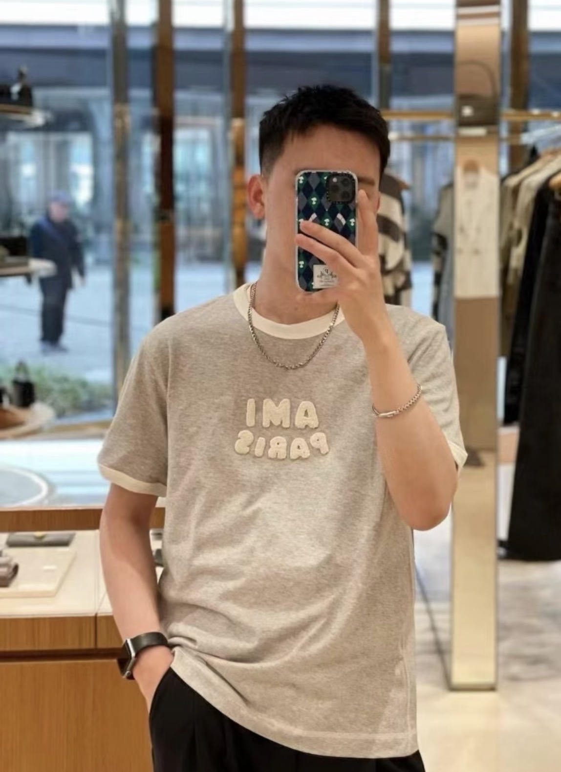 AMI 男女同款 灰色 logo Tee Size XS/S/M/L