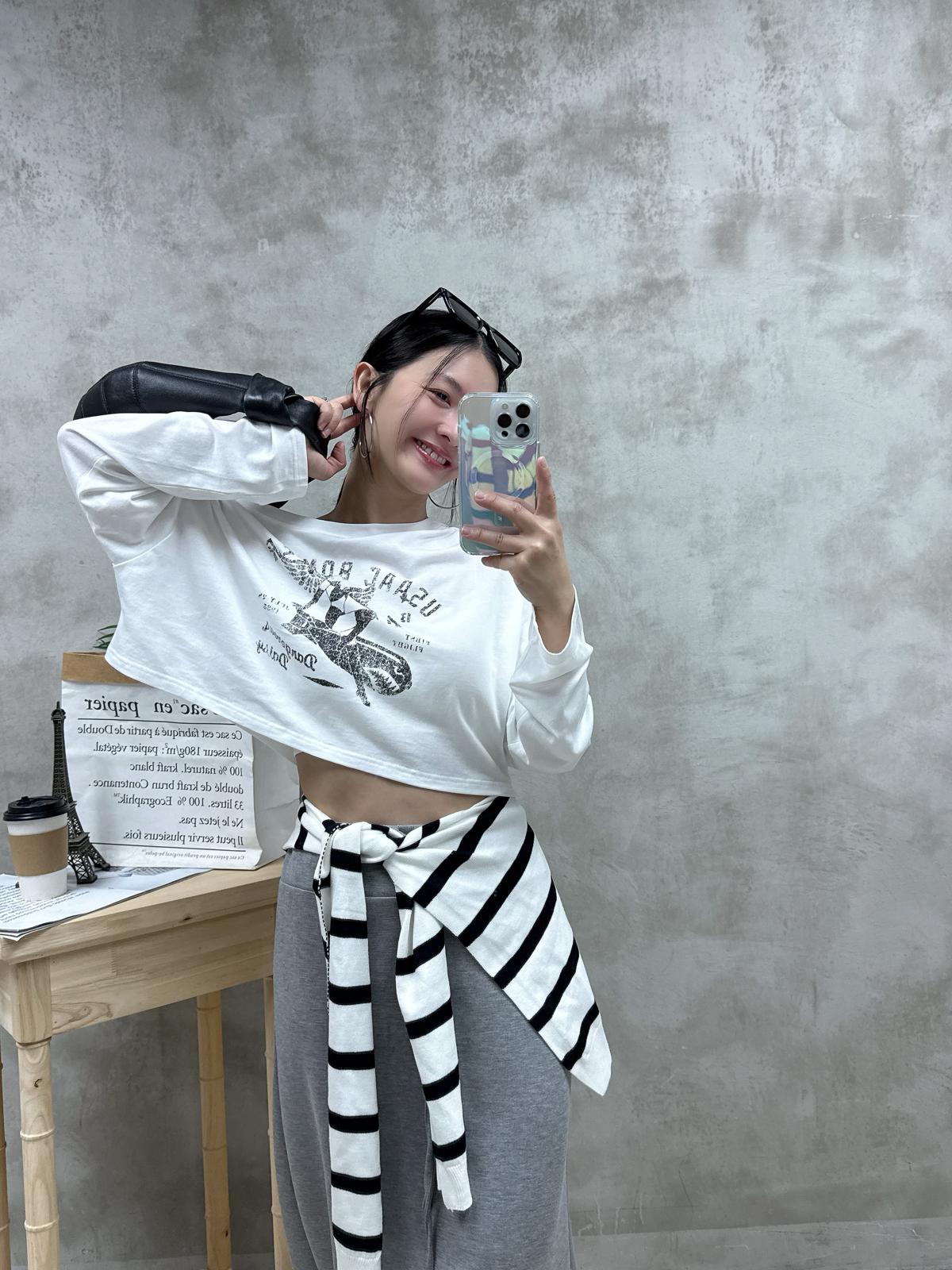 背心+單邊露膊print Tee