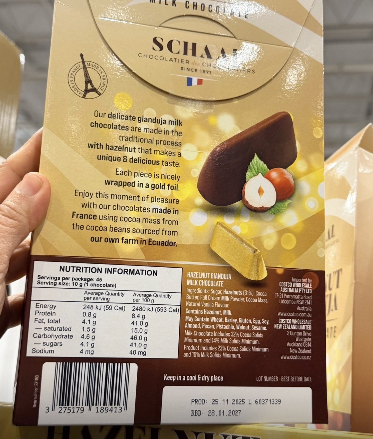 澳洲Costco本週特價  Schaal 榛果黑巧克力 450g法國製朱古力