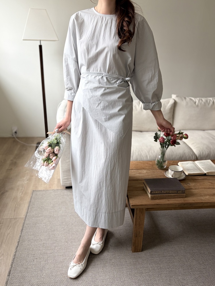 Wrap-Accent Dress (Misty Blue)