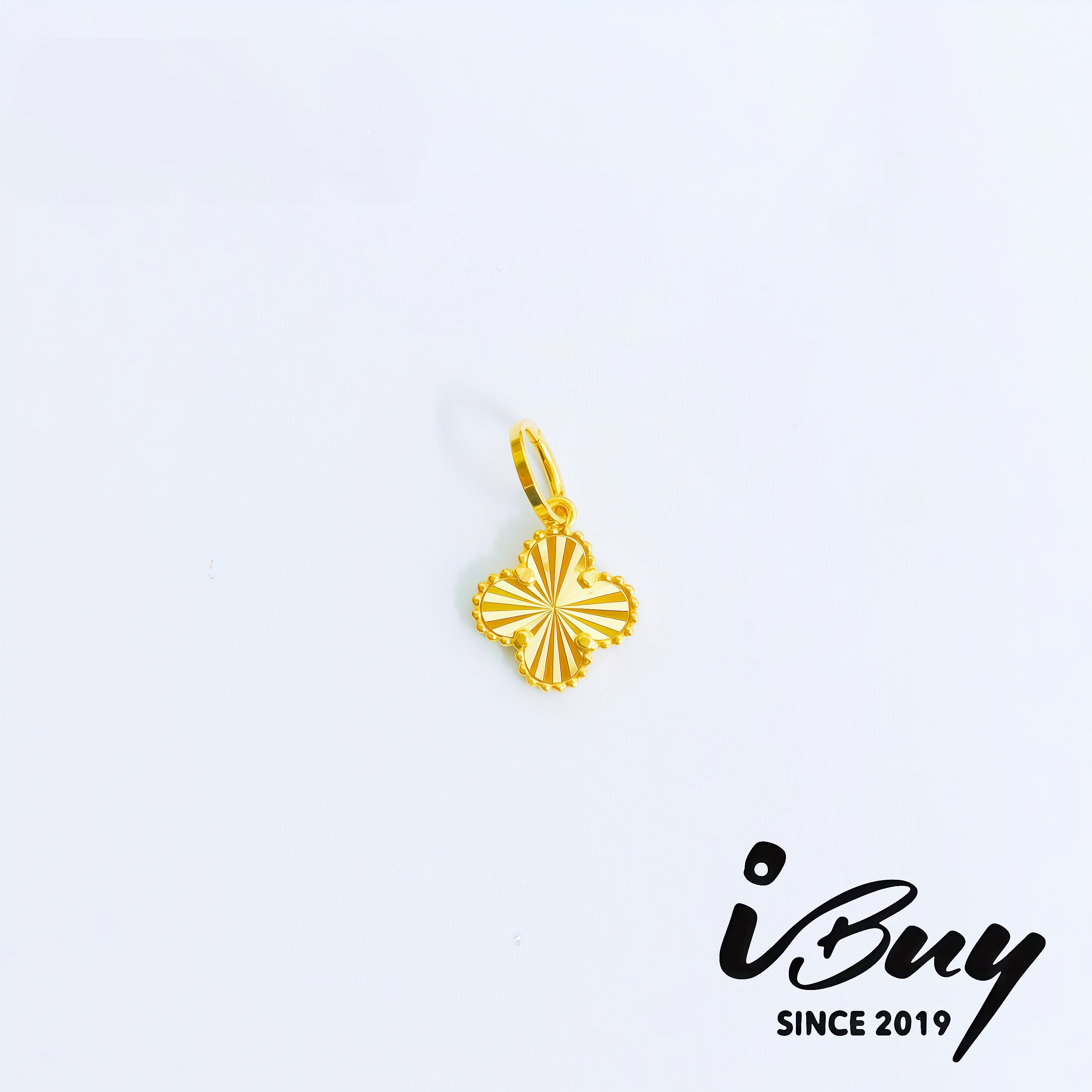 916 GOLD 8MM FULL GOLD VCA PENDANT (THIN) 916 金 8MM 珠边镭射四叶草吊坠（薄）