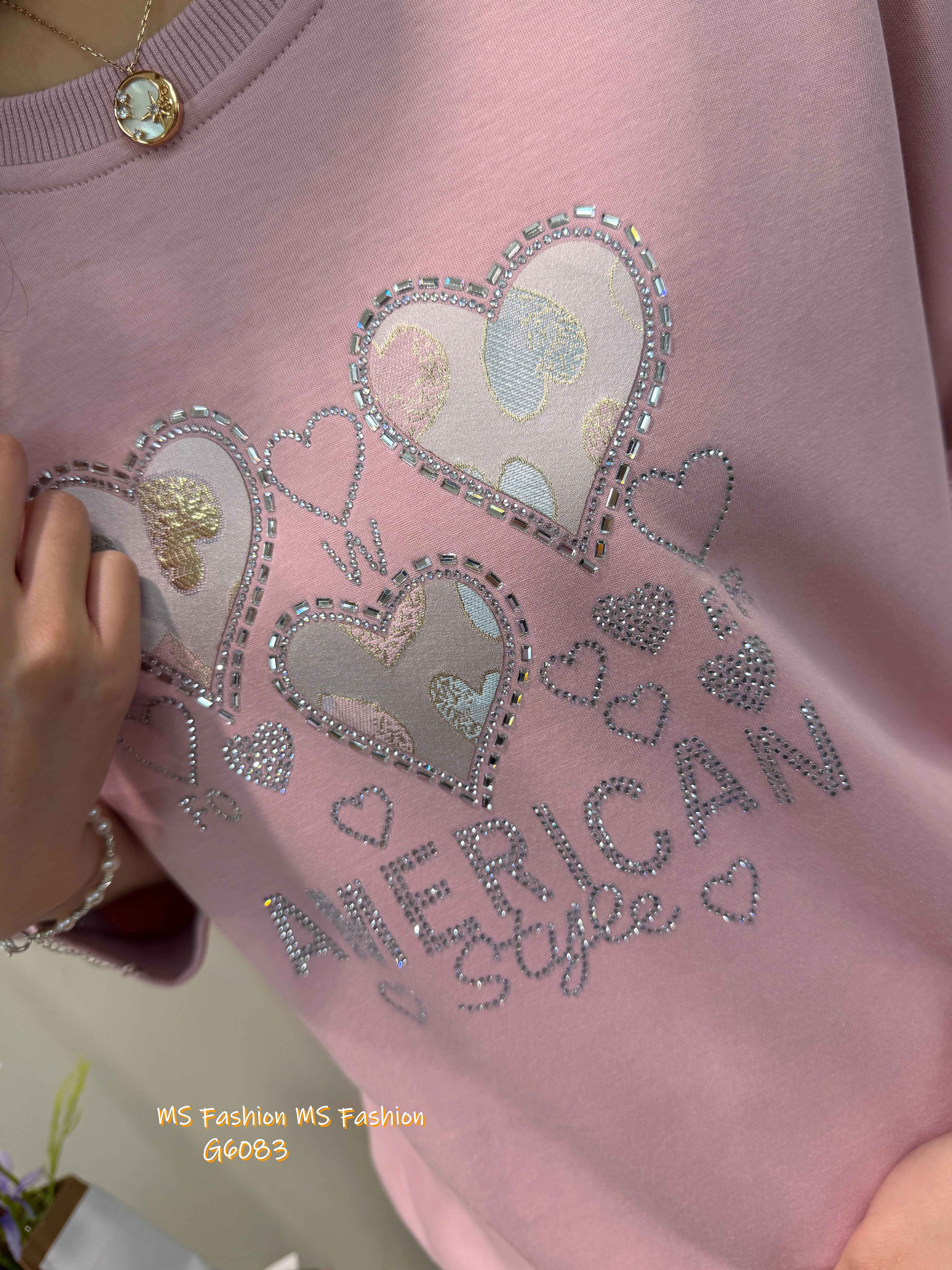 G6083 韓國🇰🇷心心圖案閃石top