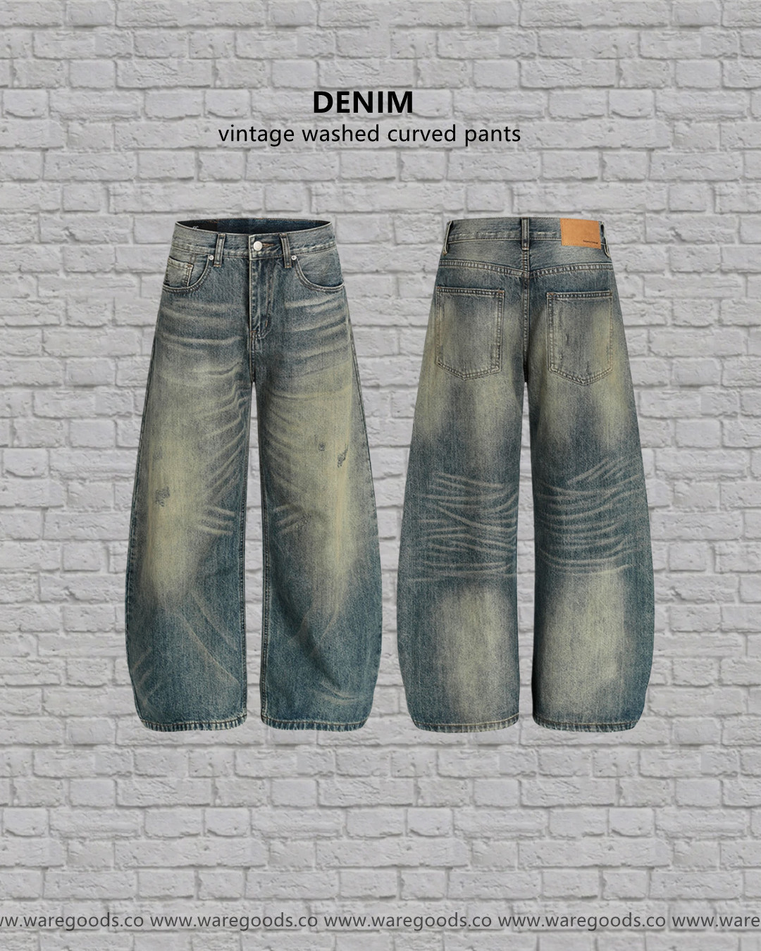 W6868洗水壓痕闊腳彎刀褲