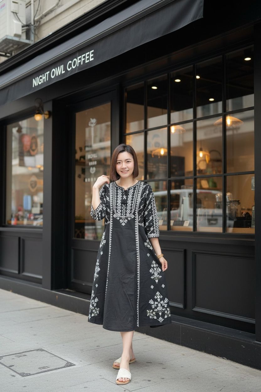 Black with White Totem Print OP 44" #1466