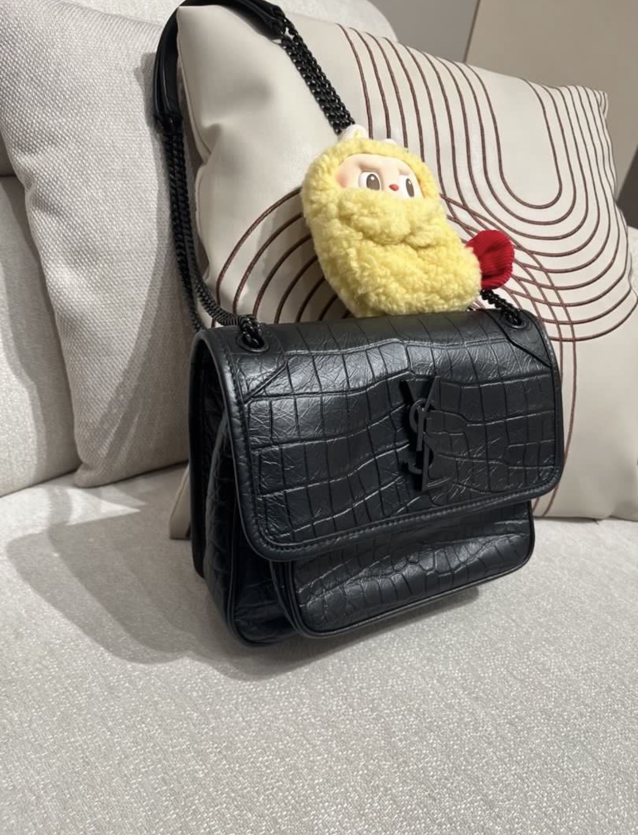YSL Niki 黑色鱷魚壓紋 100%Authentic, 98%New ✅Dust bag