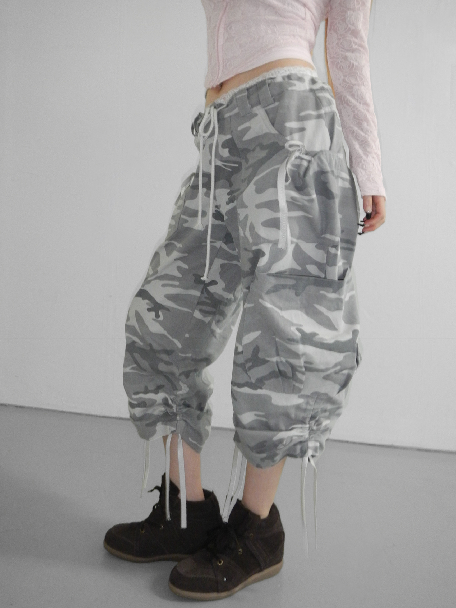 Camo Drawstring Cargo Capris