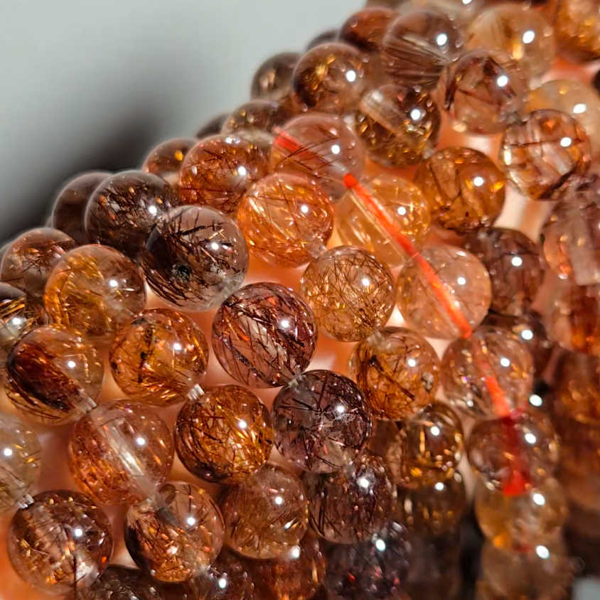 Copper and red rutilated quartz bead bracelets - RT1458