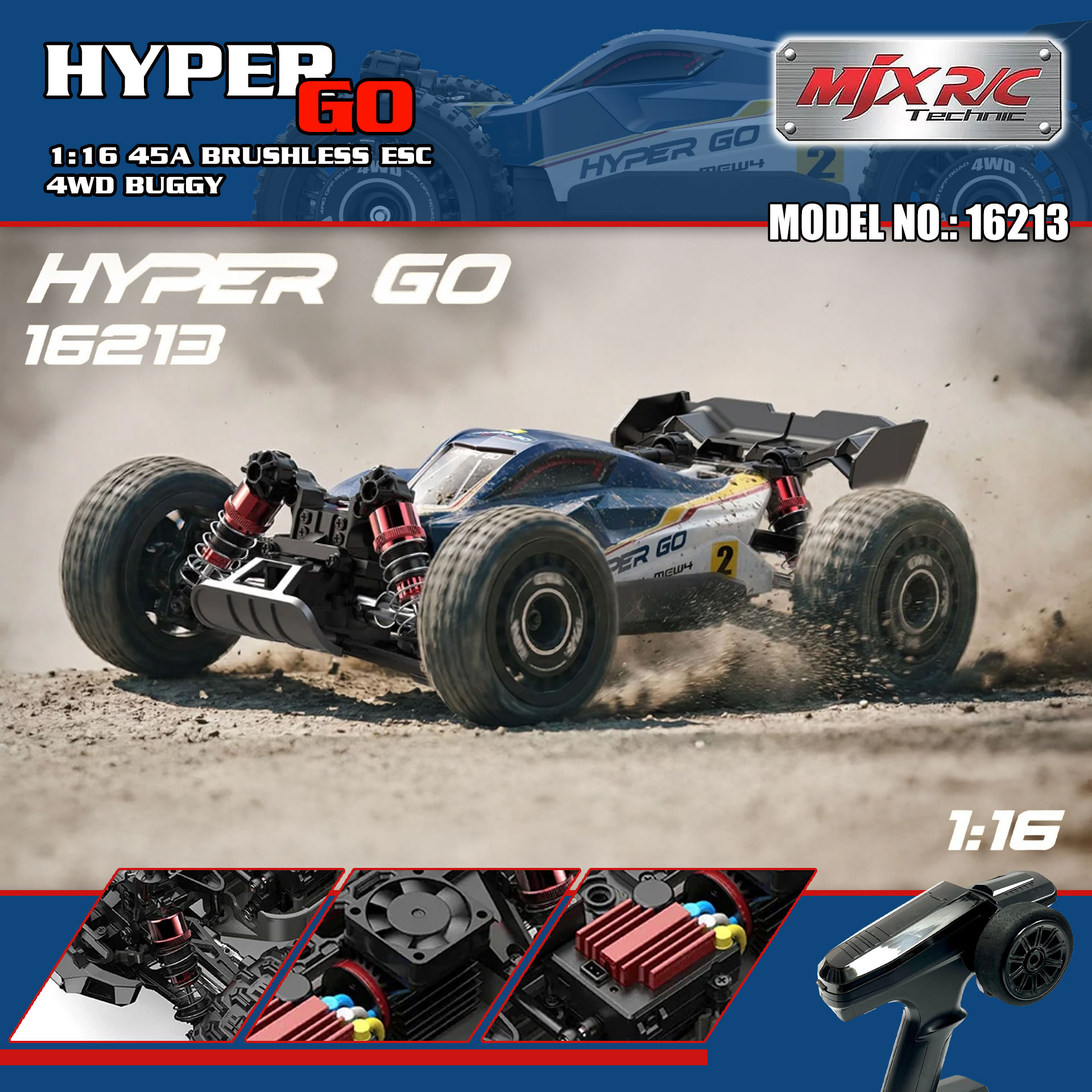 全新 美嘉欣 MJX R/C 1:16 16213 無刷越野車 | 雙車殼及2套車軩 | 金屬齒輪 | 油壓避震 | 可用2s-3s電 | 最高速約60KM/H