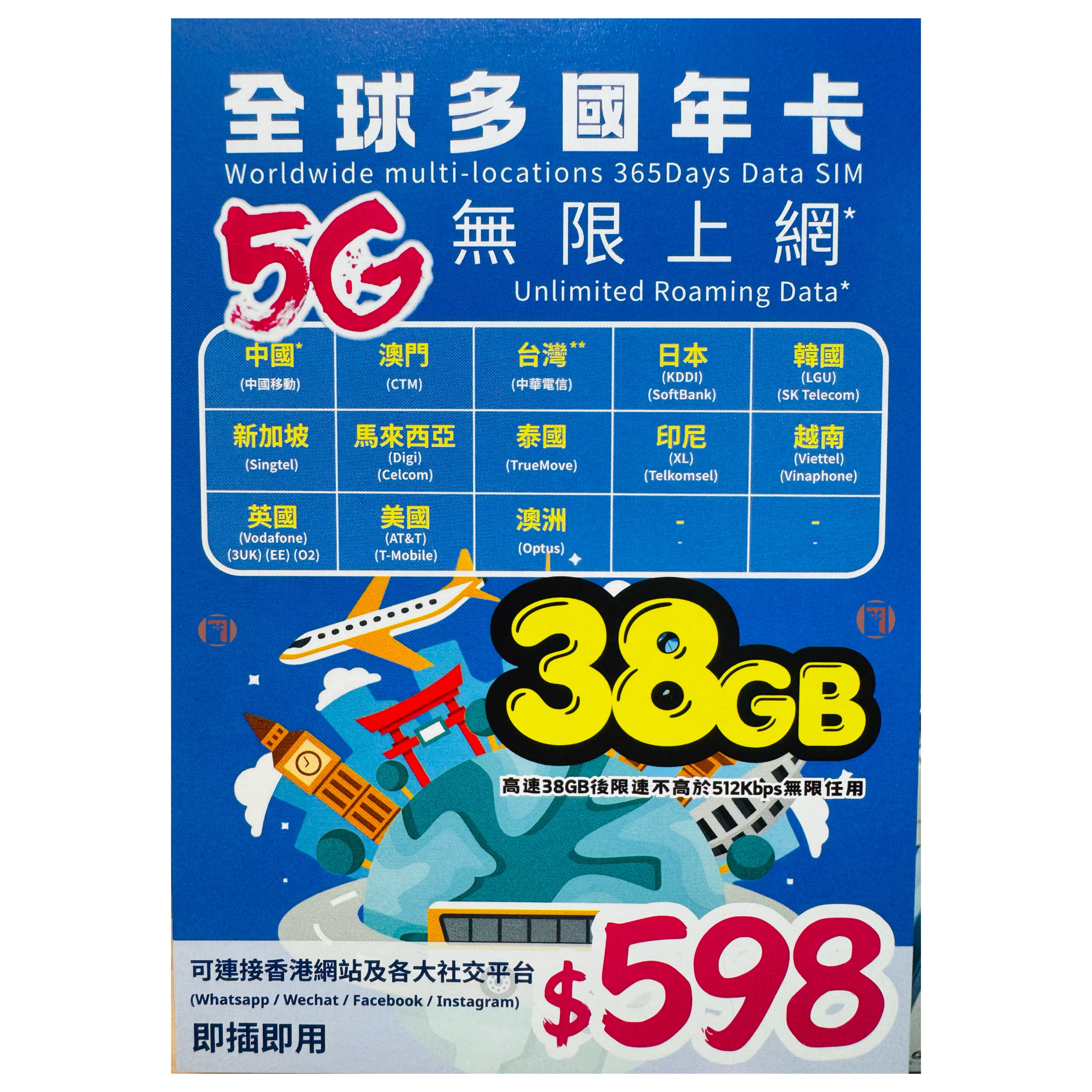 一年多國 38GB