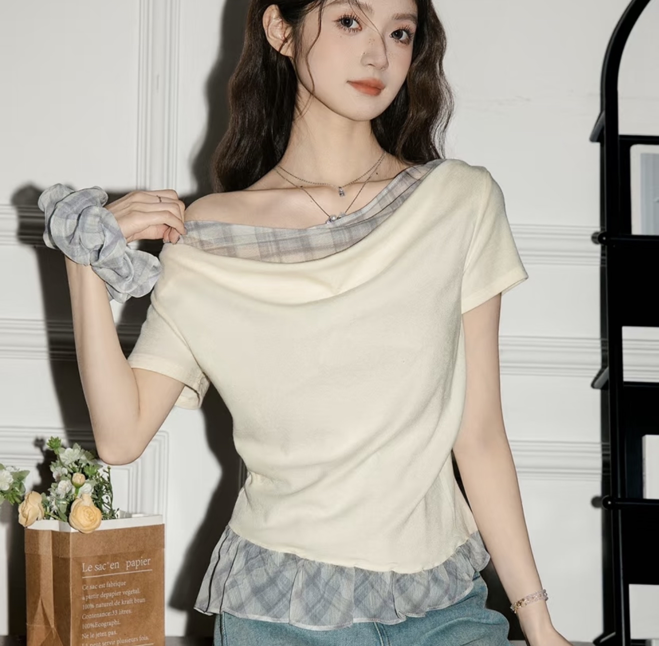 TP433韩系假两件上衣