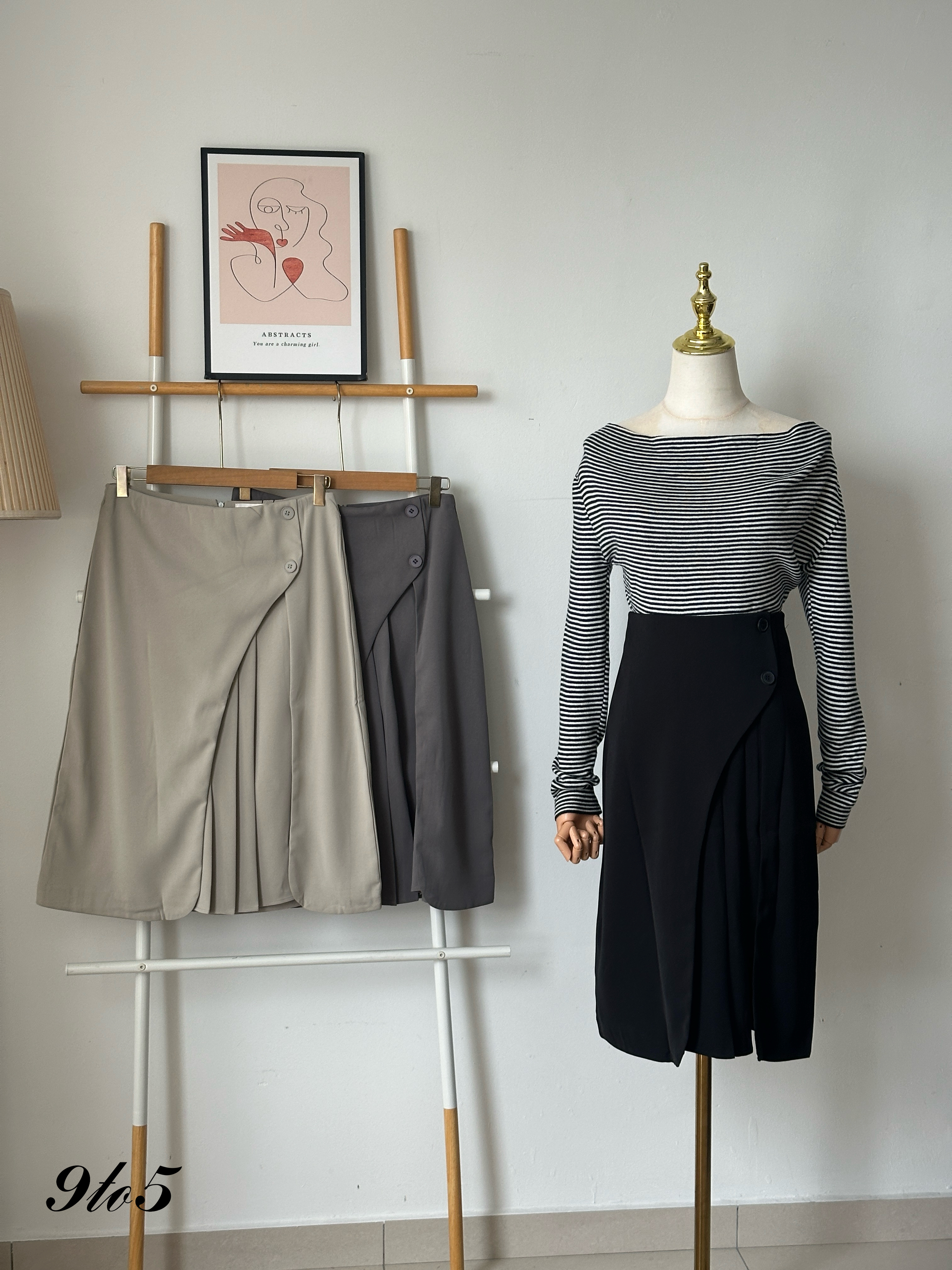 S1796 A Line Overlap Midi Skirt - 3 Colors