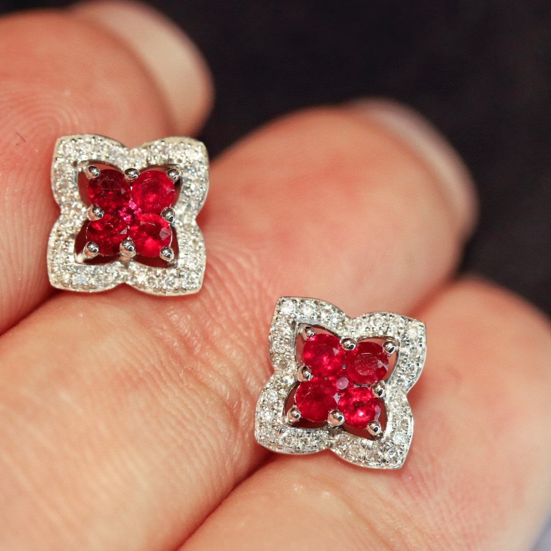 18K Ruby Diamond Earrings 