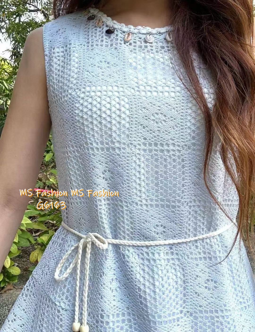 G6163 韓國🇰🇷假兩件通花背心連身裙