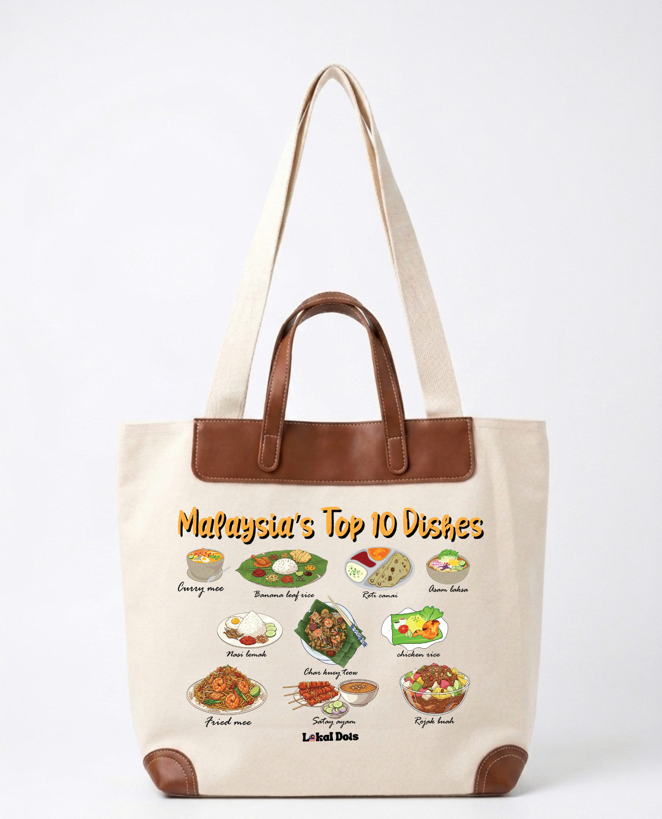 LD77 - PU Handle Tote Bag Malaysia Top 10 Dishes