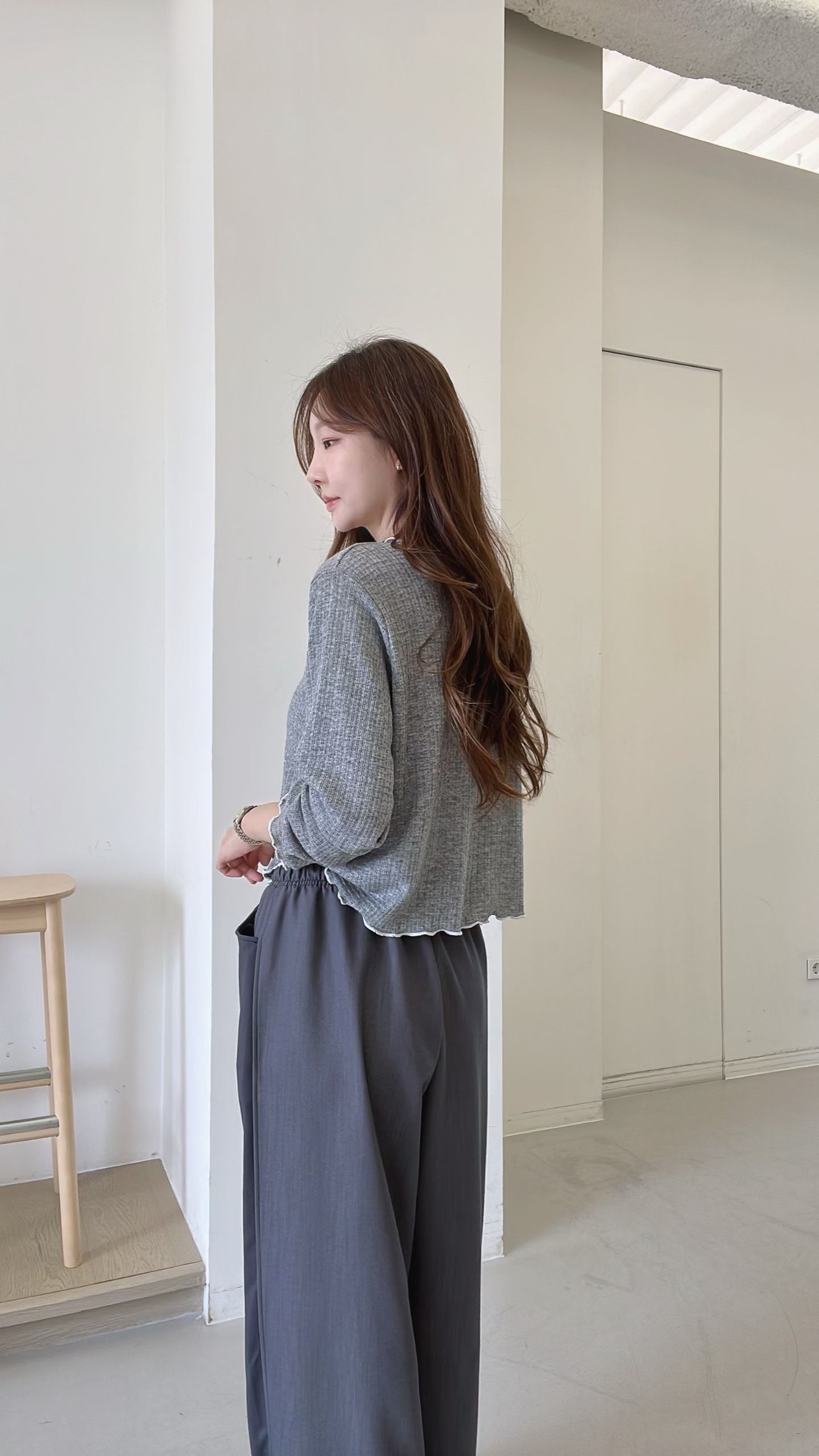 FV3 木耳邊拼色窩夫紋Cardigan 