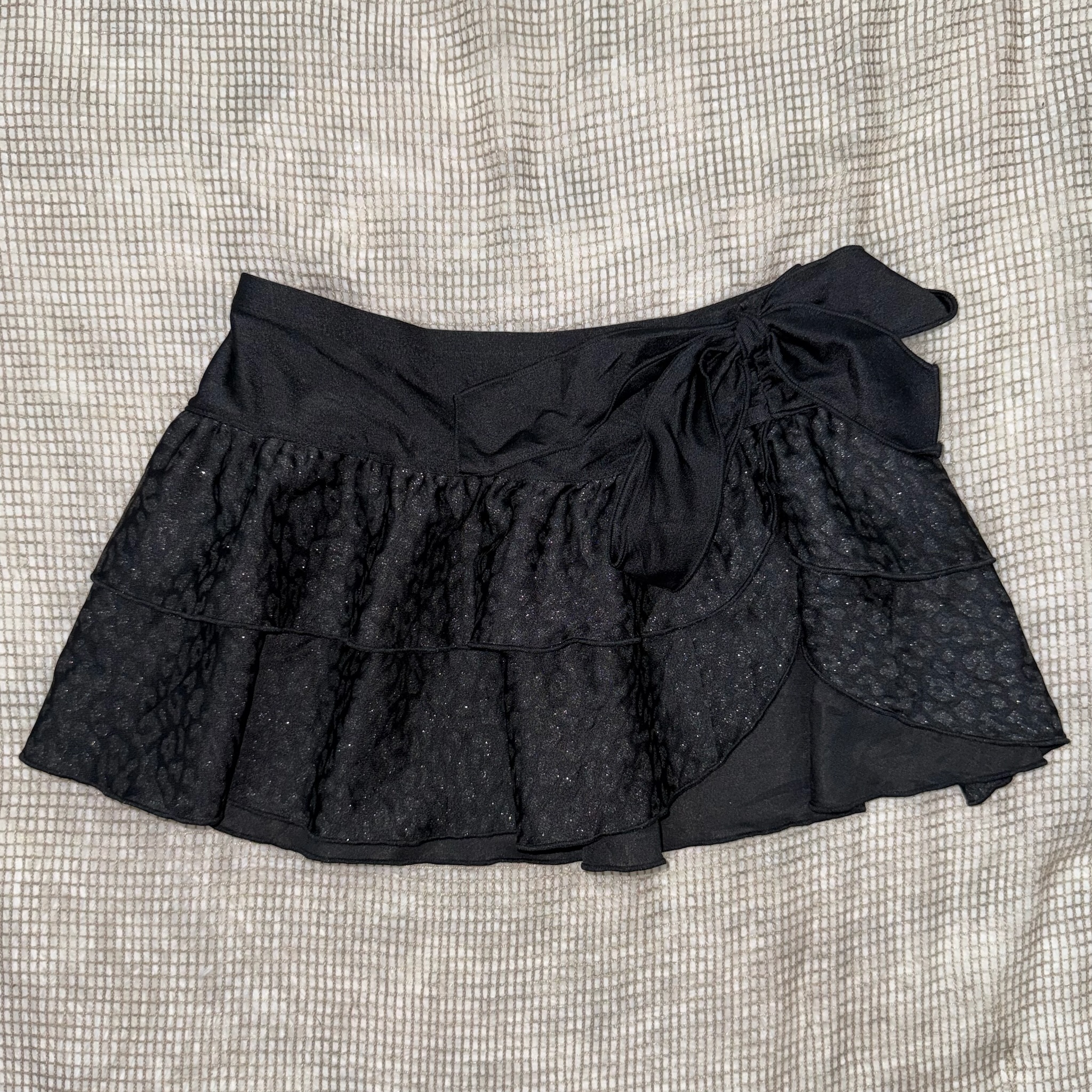 Black Glitter Lace Wrap Mini Skirt